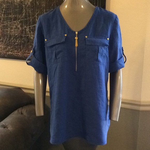 Ellen Tracy 0 Linen Gold Zip Top 